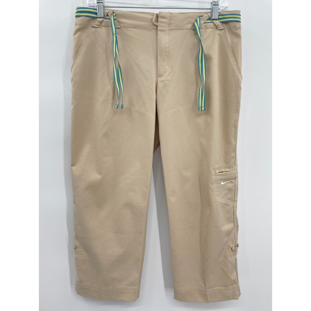 NIKE Silver Tag Drawstring Khaki Cargo Capri Roll Up Pants Size M